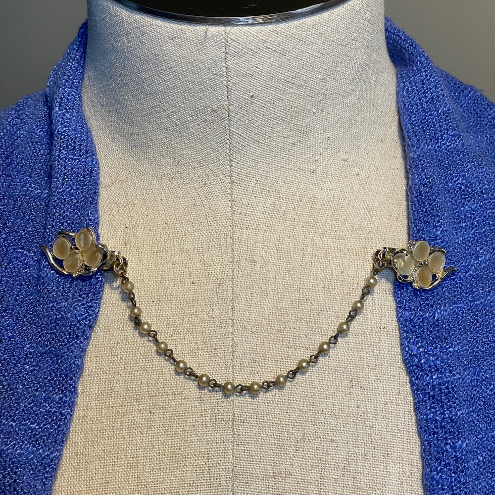 Vintage 1950s-60s Grape Cluster Sweater Guard Clip ✨ Moonstone Pearls Cardigan ✨